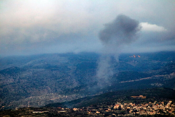Un ataque aéreo israelí en las afueras de la aldea de el-Habbariyeh en el distrito de Hasbaya en el sur del Líbano, en la frontera con Israel, el 10 de marzo de 2024.