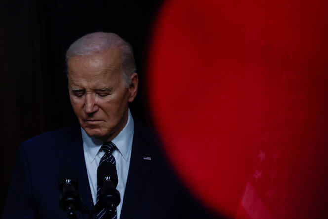Le président des Etats-Unis, Joe Biden, dans la salle des traités indiens du bureau exécutif Eisenhower, à Washington, le 3 avril 2024.