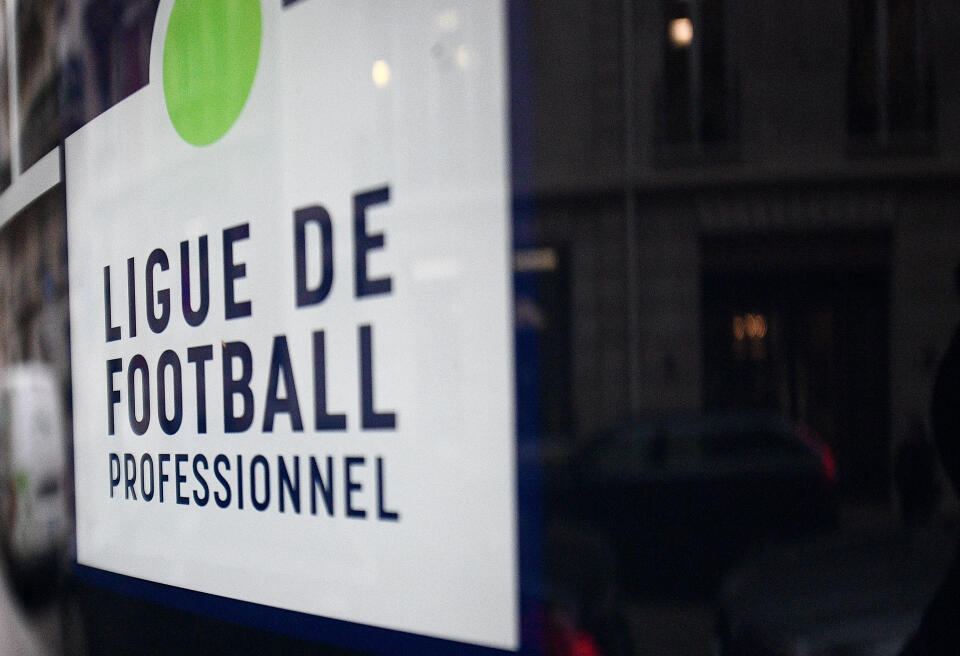 A picture taken on February 1, 2021 shows the logo of the French Professional Football League (LFP) on its headquarters in Paris. The French league (LFP) will on February 1, 2021 put out to tender the domestic broadcast rights to Ligue 1 and Ligue 2 that had been sold to Mediapro -- a Spanish company controlled by a Chinese investment fund -- for 780 million euros ($946m) a season for the four years to 2024. (Photo by FRANCK FIFE / AFP)