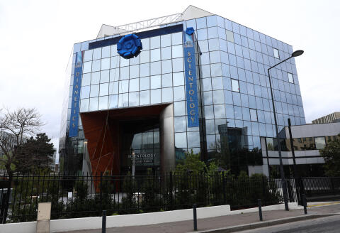 This photograph taken on April 5, 2024 shows a view of the new headquarters of the Church of Scientology in Saint-Denis, north of Paris, on the eve of its official inauguration. The Church of Scientology, which has been classified as a cult in France by several parliamentary reports, is to inaugurate a new training centre on the outskirts of Paris in Saint-Denis on April 6, 2024, AFP has learned from the local council, which is hostile to the move. (Photo by EMMANUEL DUNAND / AFP)