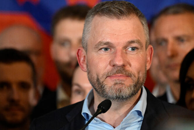 Slovakia's presidential candidate Peter Pellegrini speaks at his headquarters on the day the results of the country's presidential election are announced, in Bratislava, Slovakia, April 7, 2024.