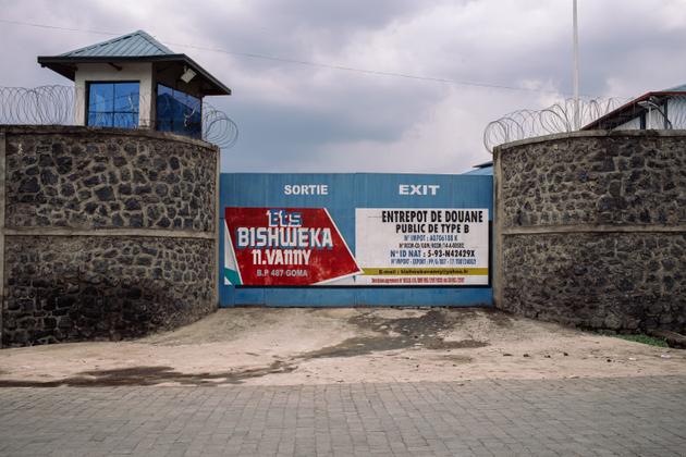 A customs warehouse in the Bujovu district, opposite Goma airport, on April 1, 2024. This warehouse was built over the mass graves where the corpses of Rwandan refugees who died of epidemics in 1994 were buried.