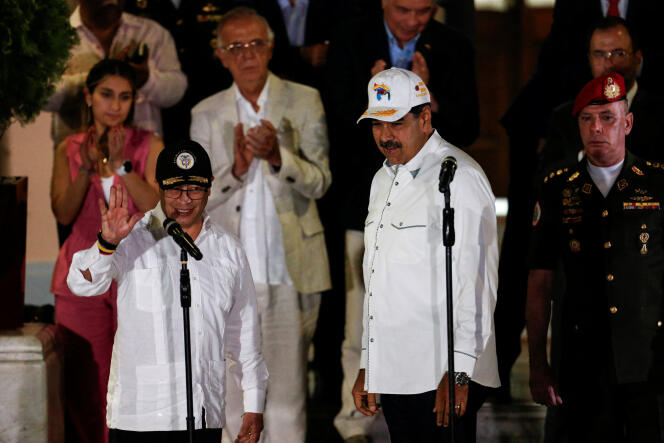 Le président colombien, Gustavo Petro (à gauche), et son homologue vénézuélien, Nicolas Maduro, à Caracas, le 9 avril 2024.