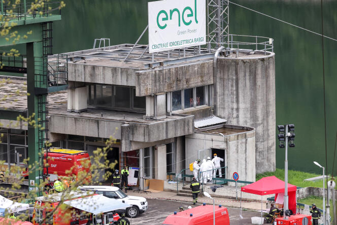 La centrale hydroélectrique du groupe Enel après une explosion mortelle et un incendie, à Bargi (Italie), le 10 avril 2024.