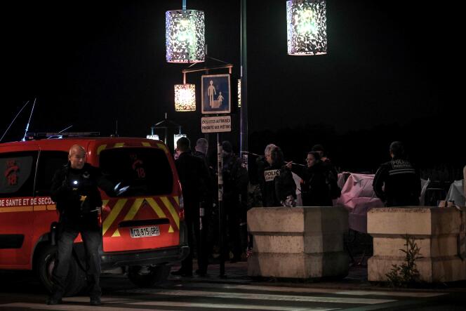 Policía y servicios de emergencia tras el doble atentado que dejó un muerto y una persona gravemente herida, a orillas del Garona, en Burdeos, el 9 de abril de 2024.