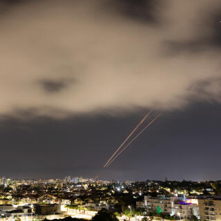 Objects are intercepted in the sky after Iran launched drones and missiles towards Israel, as seen from Ashkelon, Israel April 14, 2024. REUTERS/Amir Cohen