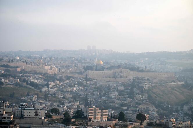 A panoramic view of Jerusalem's Old City is pictured at dawn on April 14, 2024, after Iran launched a drone and missile attack on Israel.