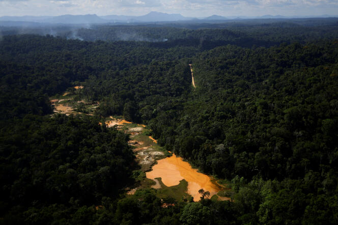 Le fleuve Couto de Magalhaes, dont l’eau est polluée par une exploitation minière illégale, lors d’une opération menée par l’Ibama dans l’Etat de Roraima (Brésil), le 3 décembre 2023.