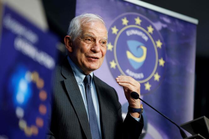 Le haut représentant de l’Union européenne pour les affaires étrangères et la politique de sécurité, Josep Borrell, lors d’une conférence de presse à Bruxelles, le 8 avril 2024.