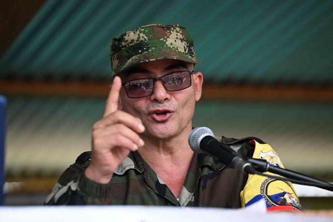 Former FARC guerrilla dissident commander, nicknamed Ivan Mordisco, during a meeting in San Vicente del Caguan, Colombia, April 16, 2023.