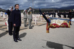 Emmanuel Macron au cimetière de la Résistance, à Vassieux-en-Vercors, le 16 avril 2024.