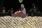 Iranian President Ebrahim Raisi at an Army Day parade at a military base north of Tehran on April 17, 2024.