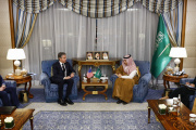 US Secretary of State Antony Blinken (left) and Saudi Foreign Minister Prince Faisal Ben Farhan in Jeddah, Saudi Arabia, March 20, 2024.