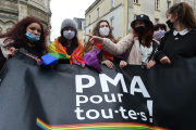 Des manifestants en faveur de la procréation médicale assistée (PMA) pour toutes et tous, à Angers, le 30 janvier 2021. 