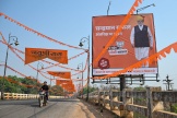 Affiche électorale du premier ministre indien, Narendra Modi, dans le district de Dantewada au Chhattisgarh (Inde), le 16 avril 2024.