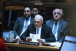 Le vice-premier ministre palestinien, Ziad Abu Amr, lors d’une réunion du Conseil de sécurité au siège des Nations unies, le 18 avril 2024.
