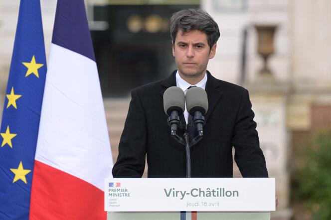 Le premier ministre, Gabriel Attal, le 18 avril 2024, à Viry-Châtillon (Essonne).