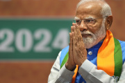 
Indian Prime Minister Narendra Modi at the unveiling of his Hindu Nationalist Party's election manifesto in New Delhi, India, April 14, 2024.
