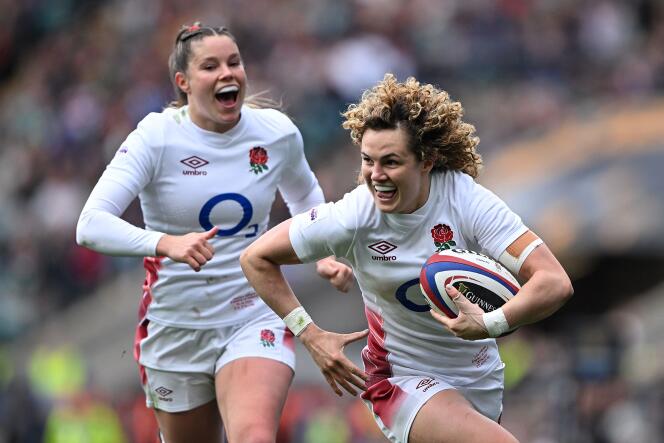 England fullback Ellie Kildunne, during England's victory over Ireland, on April 20, 2024, in London, as part of the Six Nations Tournament.