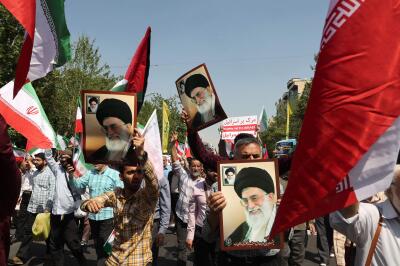 Une manifestation anti-israélienne après la prière du vendredi midi à Téhéran, le 19 avril 2024.
