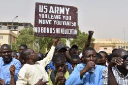Manifestation contre la présence militaire des Etats-Unis au Niger, à Niamey, le 13 avril 2024.