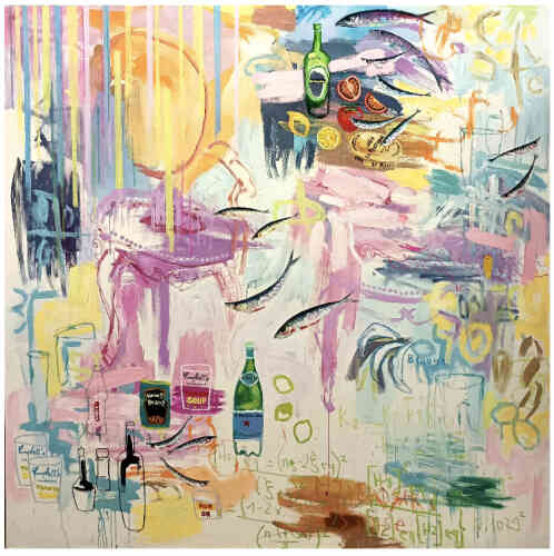 « Thermochimie », de Gopal Dagnogo (acrylique et pastel sur toile, 165 cm x 165 cm, 2024).