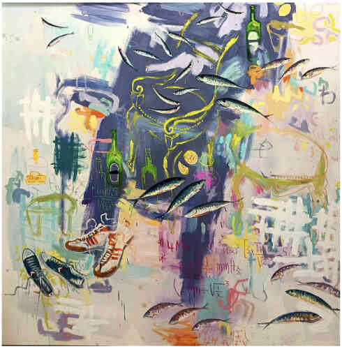 « Adidas », de Gopal Dagnogo (acrylique et pastel sur toile, 180 cm x 180 cm, 2024).