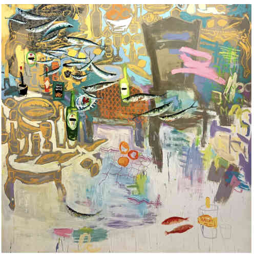 « Vache qui rit », de Gopal Dagnogo (acrylique et pastel sur toile, 180 cm x 180 cm, 2024).

