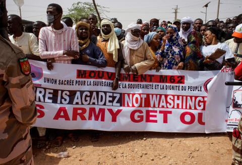 Nigeriens gather to protest against the U.S. military presence, in Agadez, Niger April 21, 2024. REUTERS/Stringer