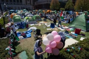 An encampment occupied by demonstrators in support of Palestine on the grounds of Columbia University, New York. April 22, 2024.