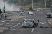 A car destroyed in an attack by Palestinian fighters in Sderot, Israel, on October 7, 2023.