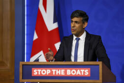 Le premier ministre britannique, Rishi Sunak, s’exprime lors d’une conférence de presse à Downing Street, à Londres, le 22 avril 2024.