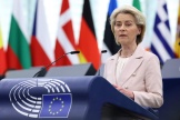 La présidente de la Commission européenne, Ursula von der Leyen, au Parlement européen, à Strasbourg, le 23 avril 2024.