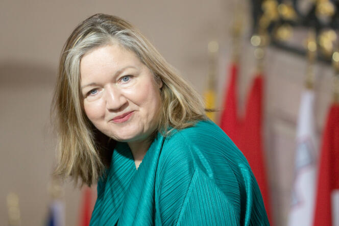 Caroline Leboucher, présidente d’Atout France, lors d’une conférence réunissant des acteurs du tourisme des pays de l’Union européenne, à l’hôtel de ville de Dijon, le 18 mars 2022.