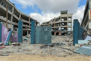 An UNRWA school destroyed during the Israeli military offensive in Khan Yunis, southern Gaza Strip, April 14, 2024.