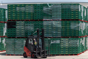 Pallets of Perrier bottles at the Nestlé factory in Vergèze, southern France, June 19, 2017.