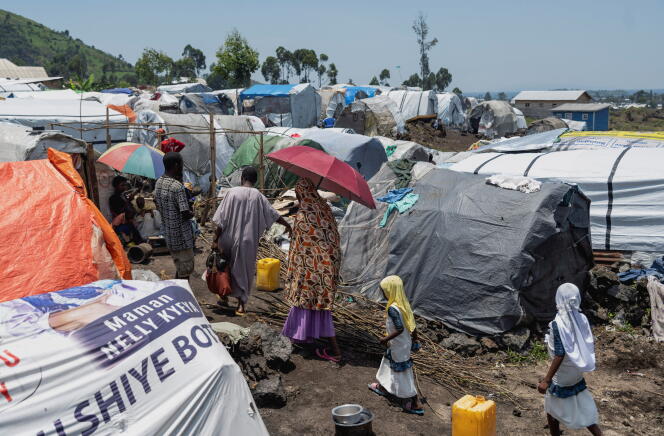 En un campo de desplazados cerca de Goma, en la República Democrática del Congo, tras una distribución de alimentos, el 17 de marzo de 2024.