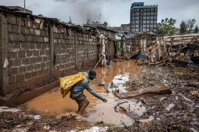 Une zone fortement touchée par des inondations à la suite de pluies torrentielles dans le quartier informel de Mathare, à Nairobi, le 25 avril 2024. 