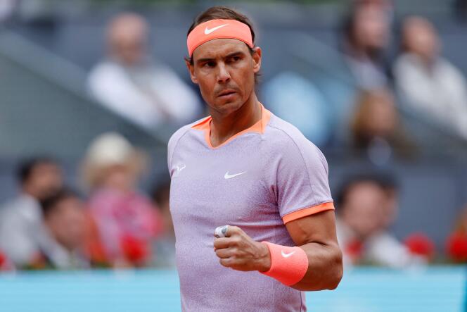The Spaniard Rafael Nadal of the Madrid tournament against the American Darwin Blanch at the Caja Magica in Madrid, April 25, 2024.