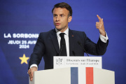 Emmanuel Macron during his speech on Europe at the Sorbonne, Paris, April 25, 2024.
