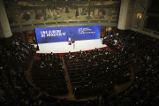 Le président français Emmanuel Macron, lors de son discours sur l’Europe, dans l’amphithéâtre de la Sorbonne, à Paris, jeudi 25 avril 2024.