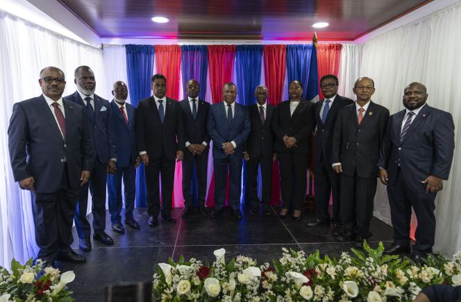 Les membres du conseil présidentiel de transition, jeudi 25 avril 2024, à Port-au-Prince.