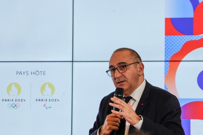 Paris Police Prefect Laurent Nuñez at the press conference on the security perimeters for the Olympic Games' opening ceremony, in Paris, April 26, 2024.