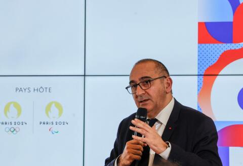 Paris' Police Prefect Laurent Nunez addresses a press conference to present the security plans for the opening ceremony of the Paris 2024 Summer Olympic and Paralympic Games, at the Police Prefecture in Paris on April 25, 2024. (Photo by Geoffroy VAN DER HASSELT / AFP)