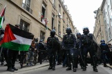 Des policiers devant Sciences Po Paris, vendredi 26 avril 2024.