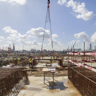 Ineos Project-One worksite in Antwerp. Laying the foundations to support the piping for the future boiler.