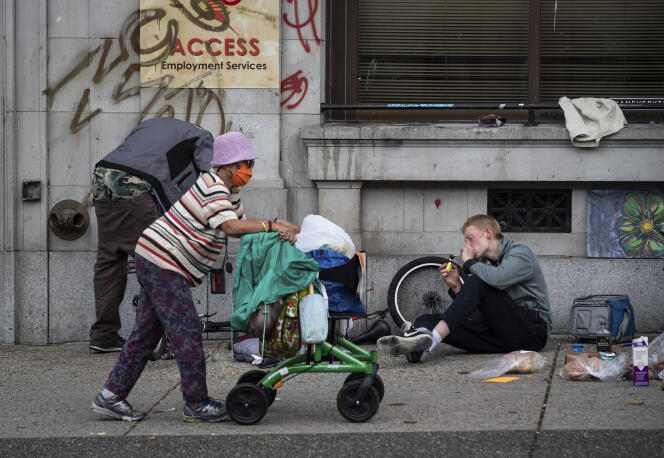 A drug user on the street in Vancouver, in the Canadian province of British Columbia, August 31, 2021.