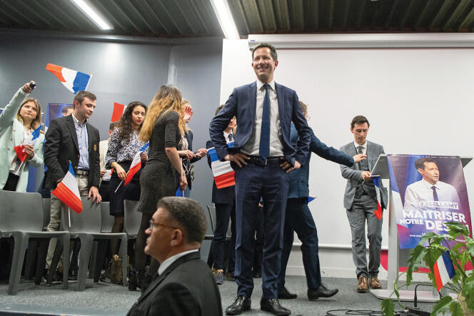 François-Xavier Bellamy, tête de liste du parti Les Républicains (LR) pour les prochaines élections européennes, lors d’une réunion publique à Toulouse, dans le Sud-Ouest, le 26 avril 2024.