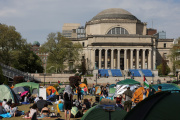 Students continue to maintain a protest encampment at Columbia University in support of Palestinians, in New York City, US, April 28, 2024.