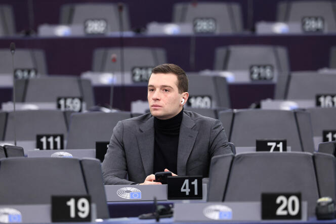 Jordan Bardella, at the European Parliament, on January 16, 2024, in Strasbourg.